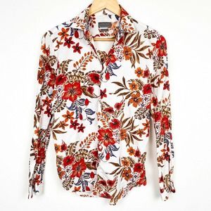 zara tropical floral slim fit button down shirt